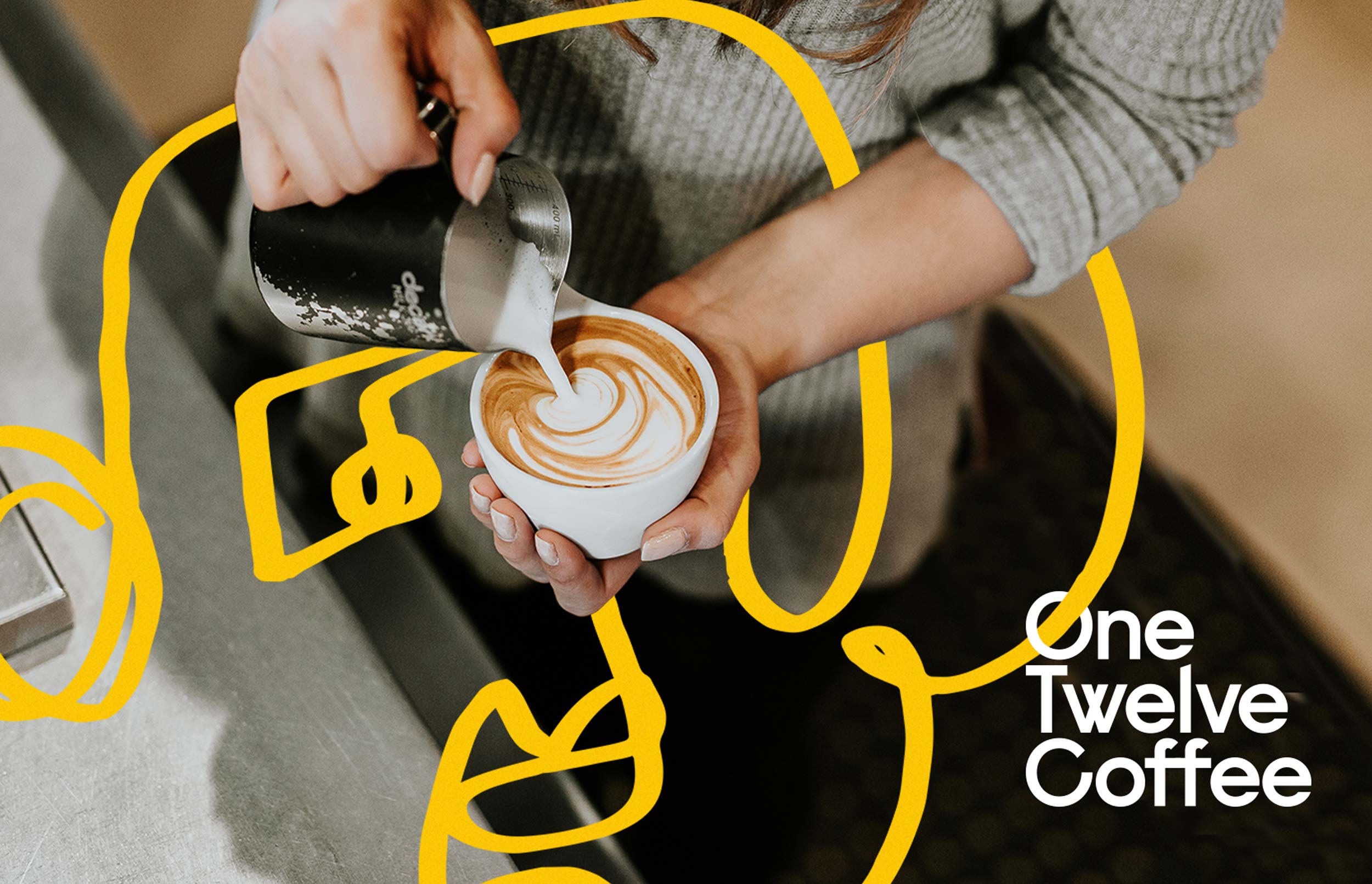 one twelve coffee shop newport branding brand graphic design illustration dynamic pobl housing homeless signpainting cardiff wales yellow