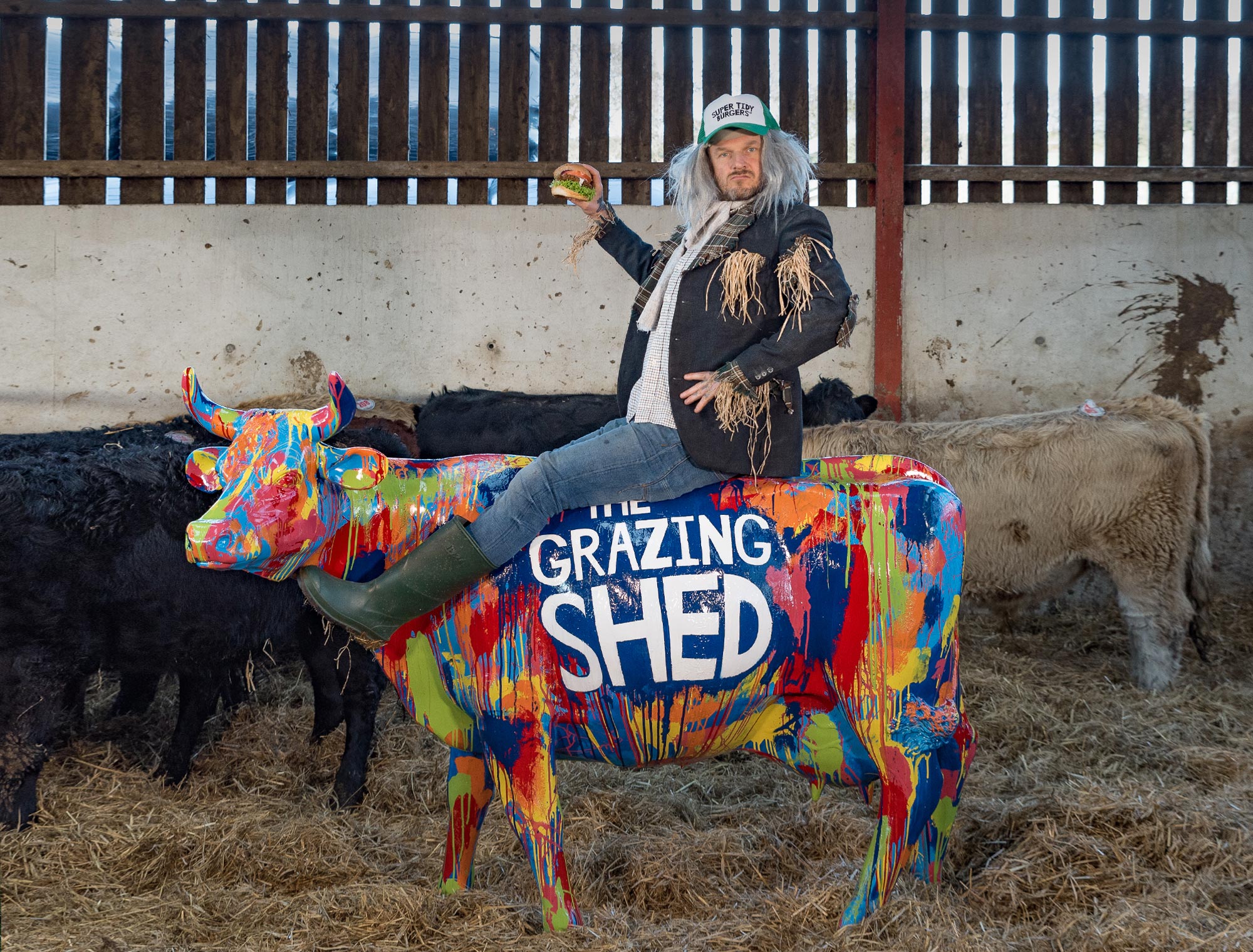 grazing shed cardiff cow art design pritchard vegan dirty sanchez veganuary burger logo