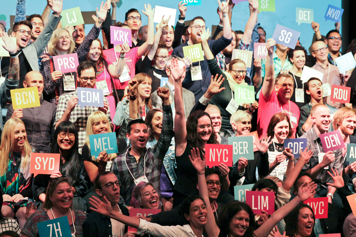 CreativeMornings Summit in NYC 2014, all the chapter hosts in one celebratory picture  