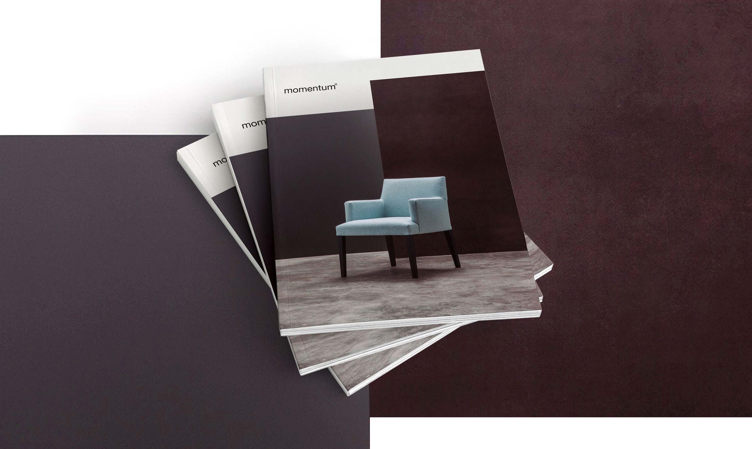 momentum furniture interior design brand brochure modern logo